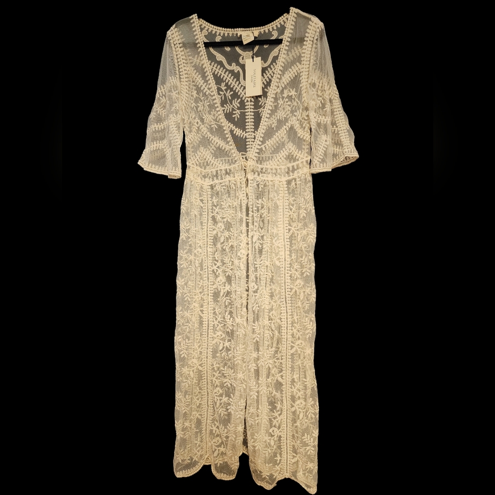 Solitaire swim cover up, size small, cream, lace